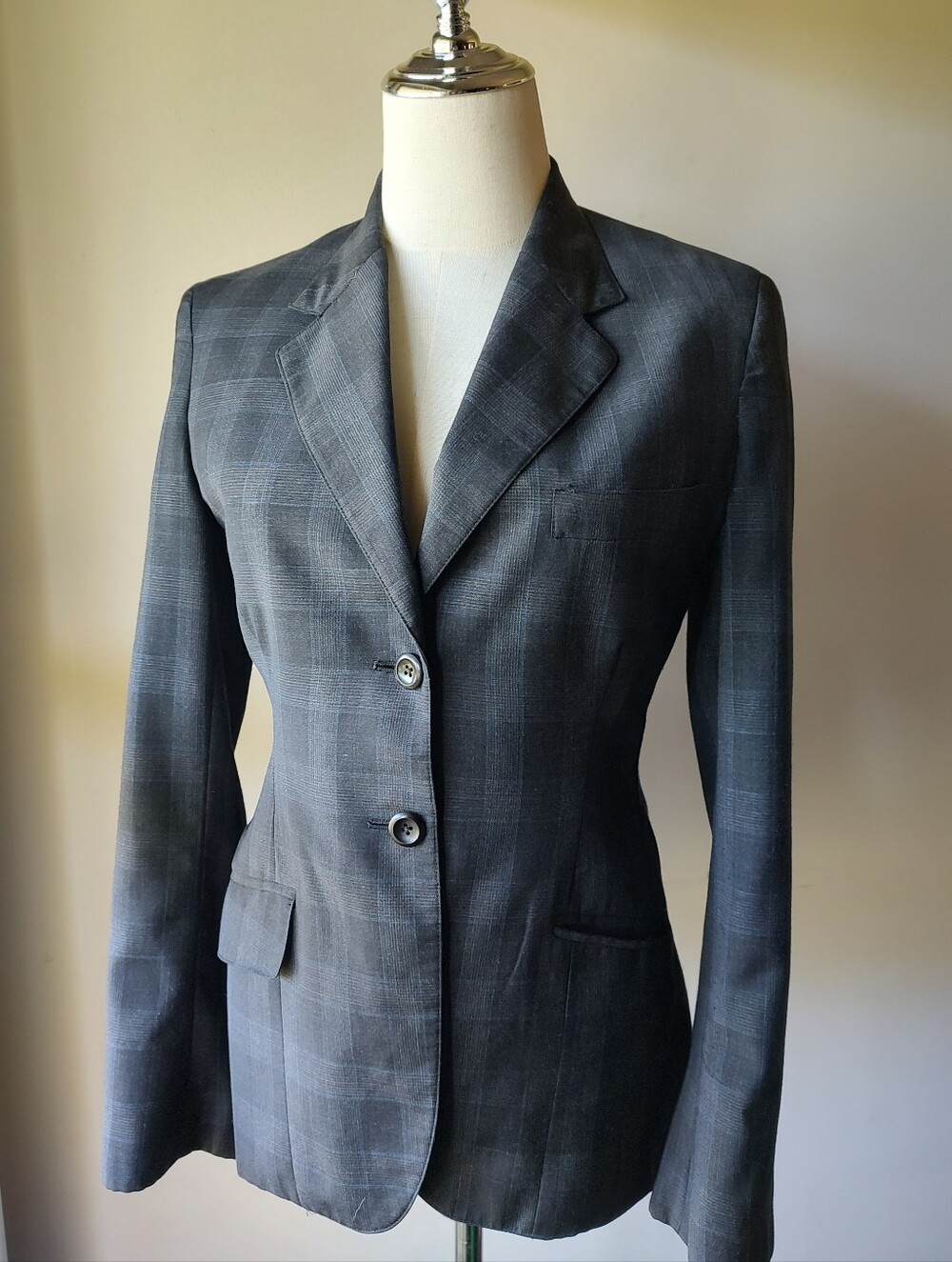 Custom Holland & Sherry Gray Plaid Blazer XS 32” Bust Tailored Jacket Luxury